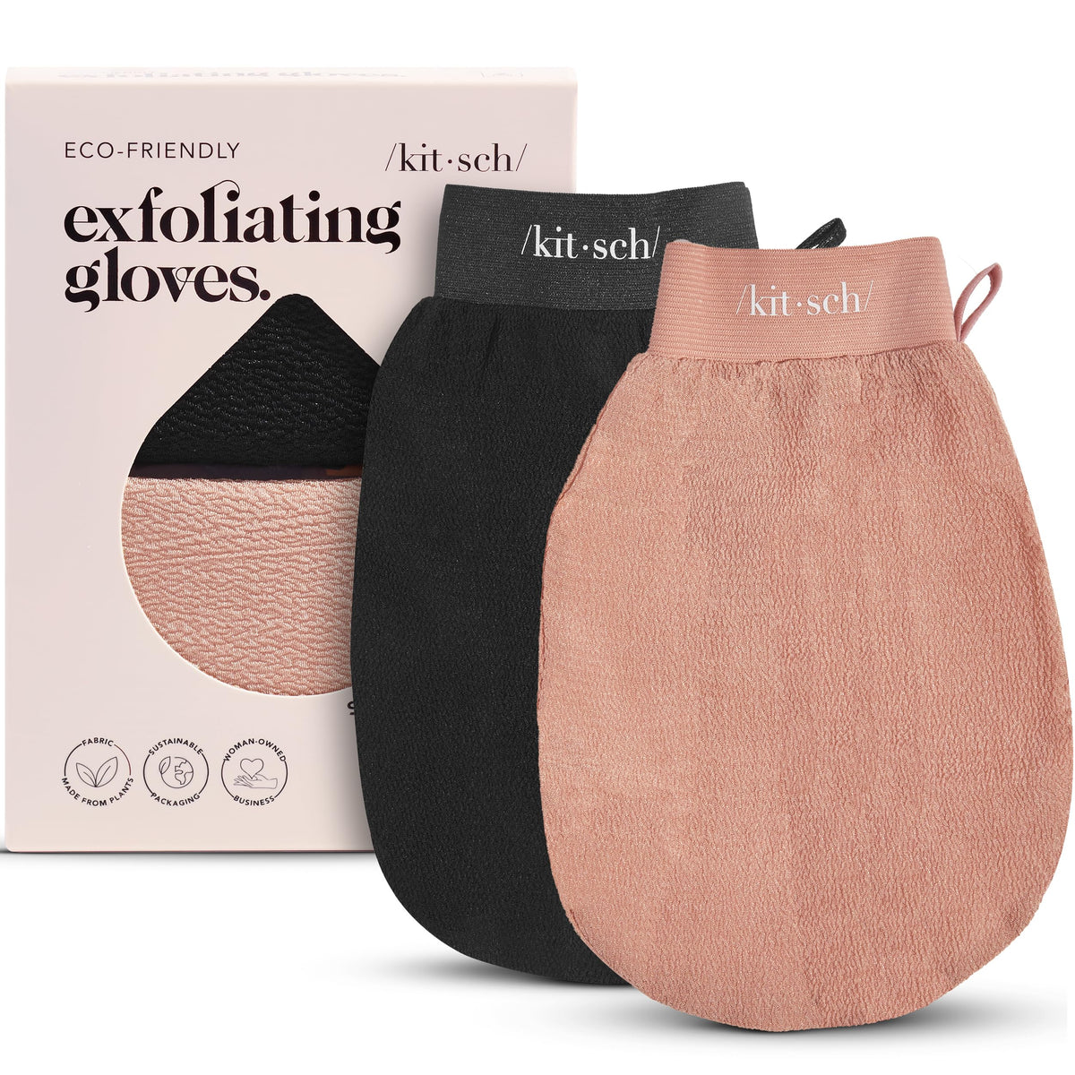 Gants exfoliants Kitsch noir pour peau plus lisse après chaque douche.