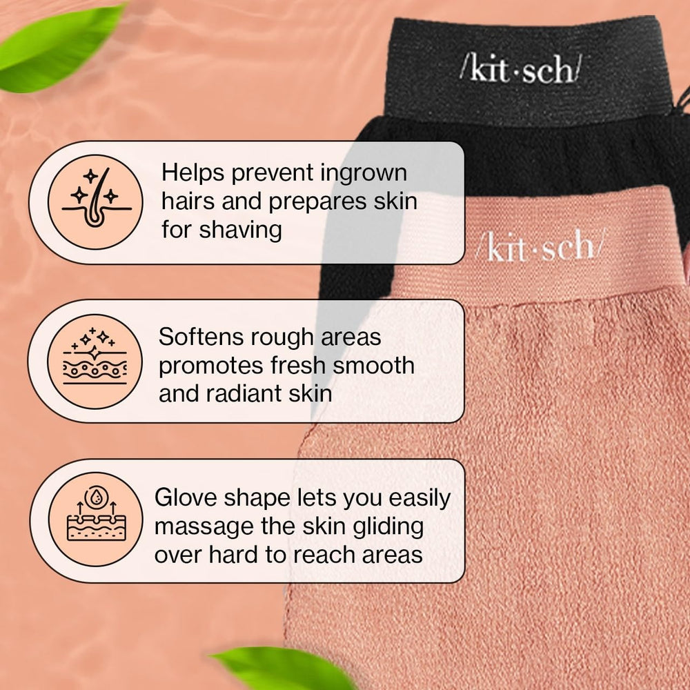 Gants exfoliants Kitsch terre cuite pour peau douce et revitalisée.
