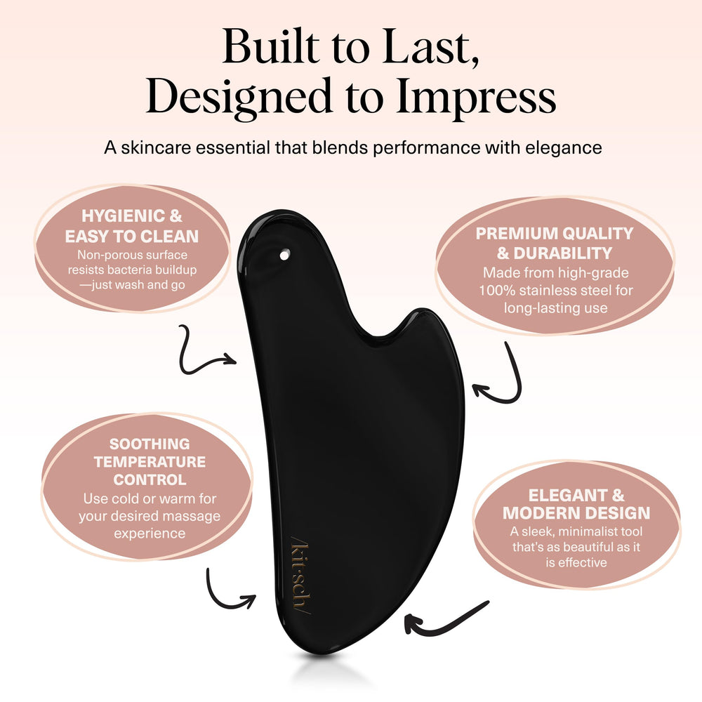 Kitsch gua sha acier, réduction du double menton et tonicité faciale.
