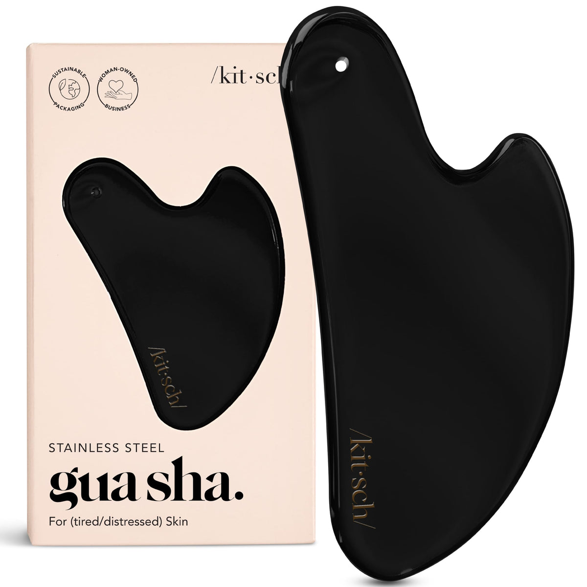 Kitsch gua sha en acier inoxydable pour massage du visage et drainage lymphatique.