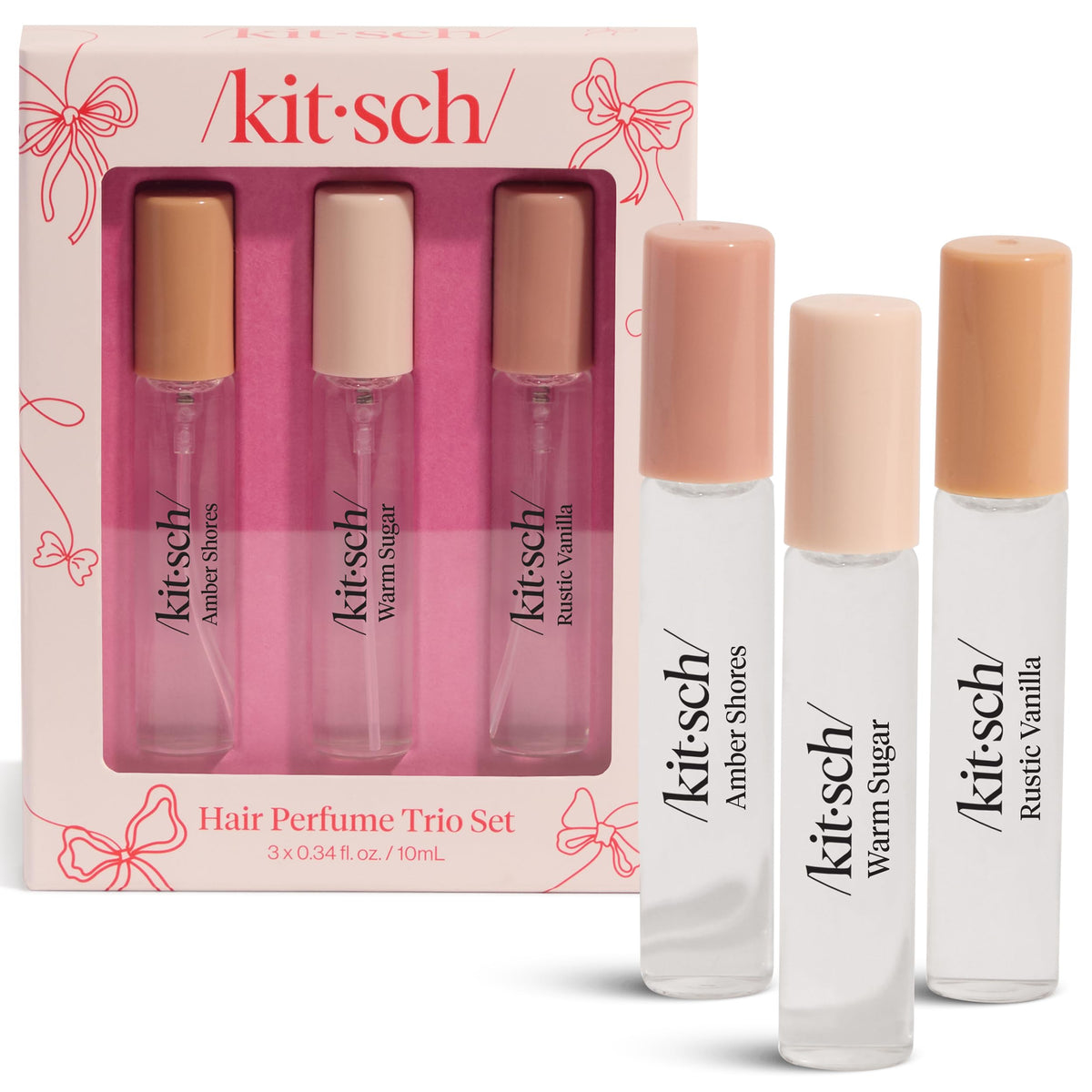Kitsch Hair Perfume Amber Shores 10ml bottle, subtle coastal scent for lasting freshness.