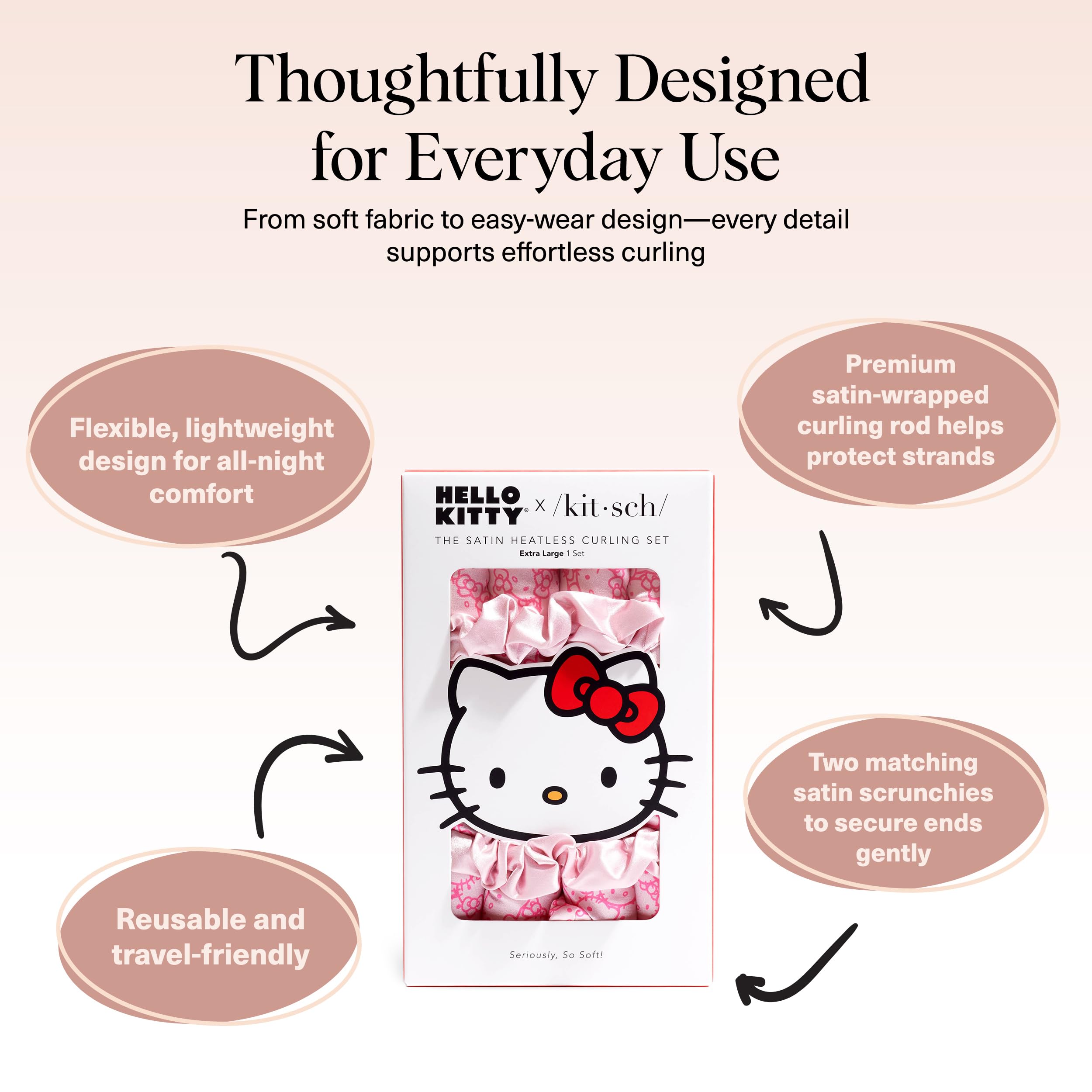 Ensemble satin sans chaleur Hello Kitty x Kitsch pour une routine nocturne pratique