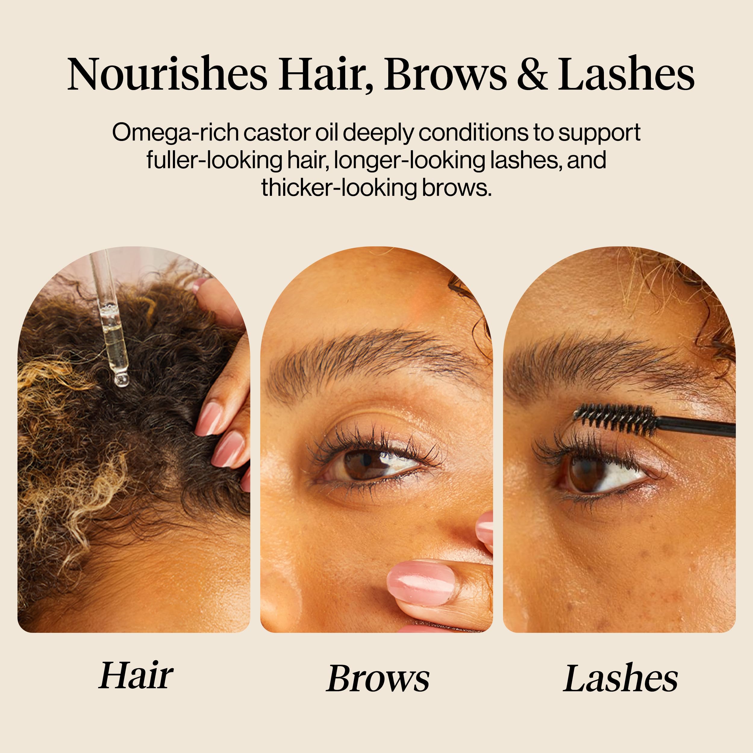 Kitsch huile de ricin biologique — application sur cils et sourcils pour nourrir.