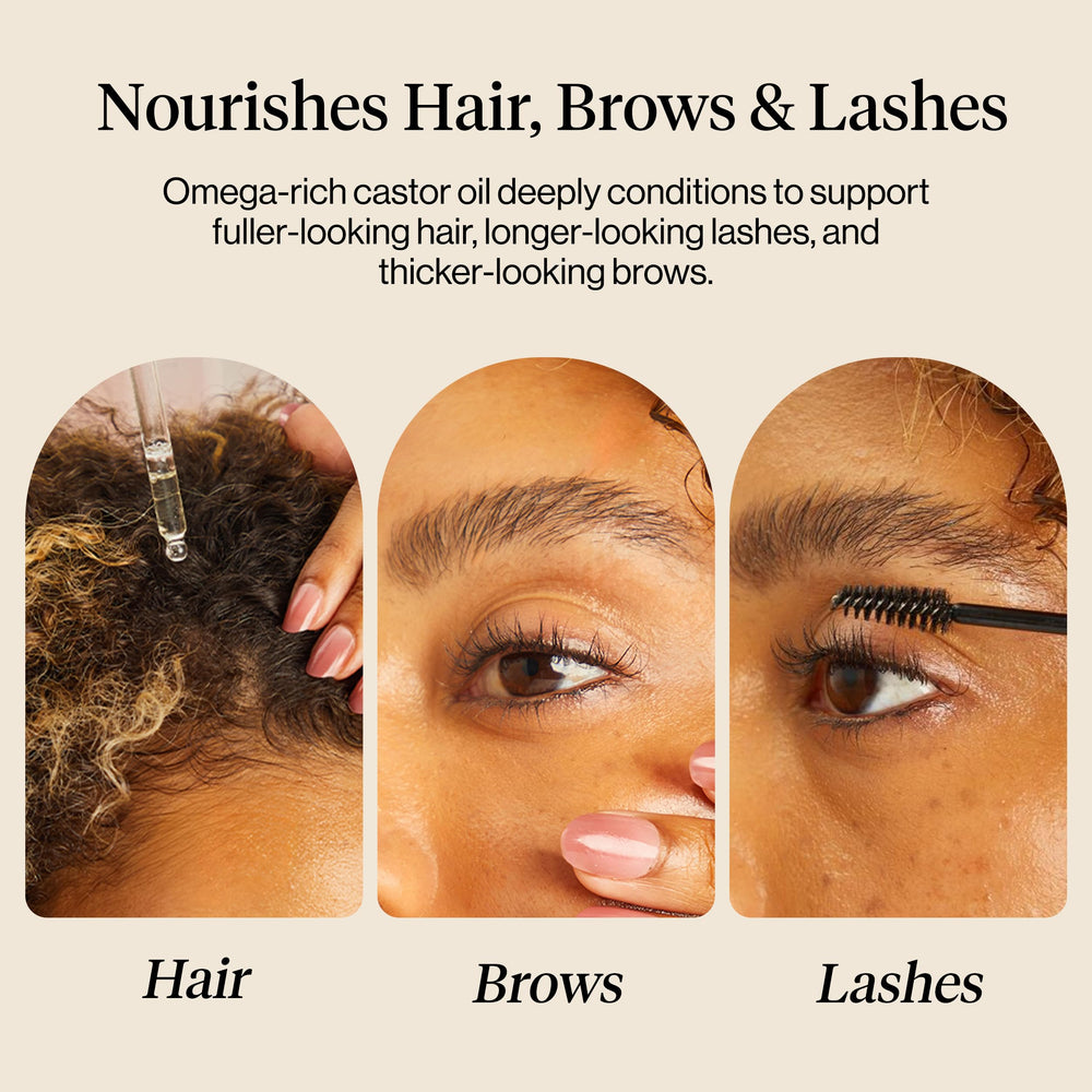 Kitsch huile de ricin biologique — application sur cils et sourcils pour nourrir.