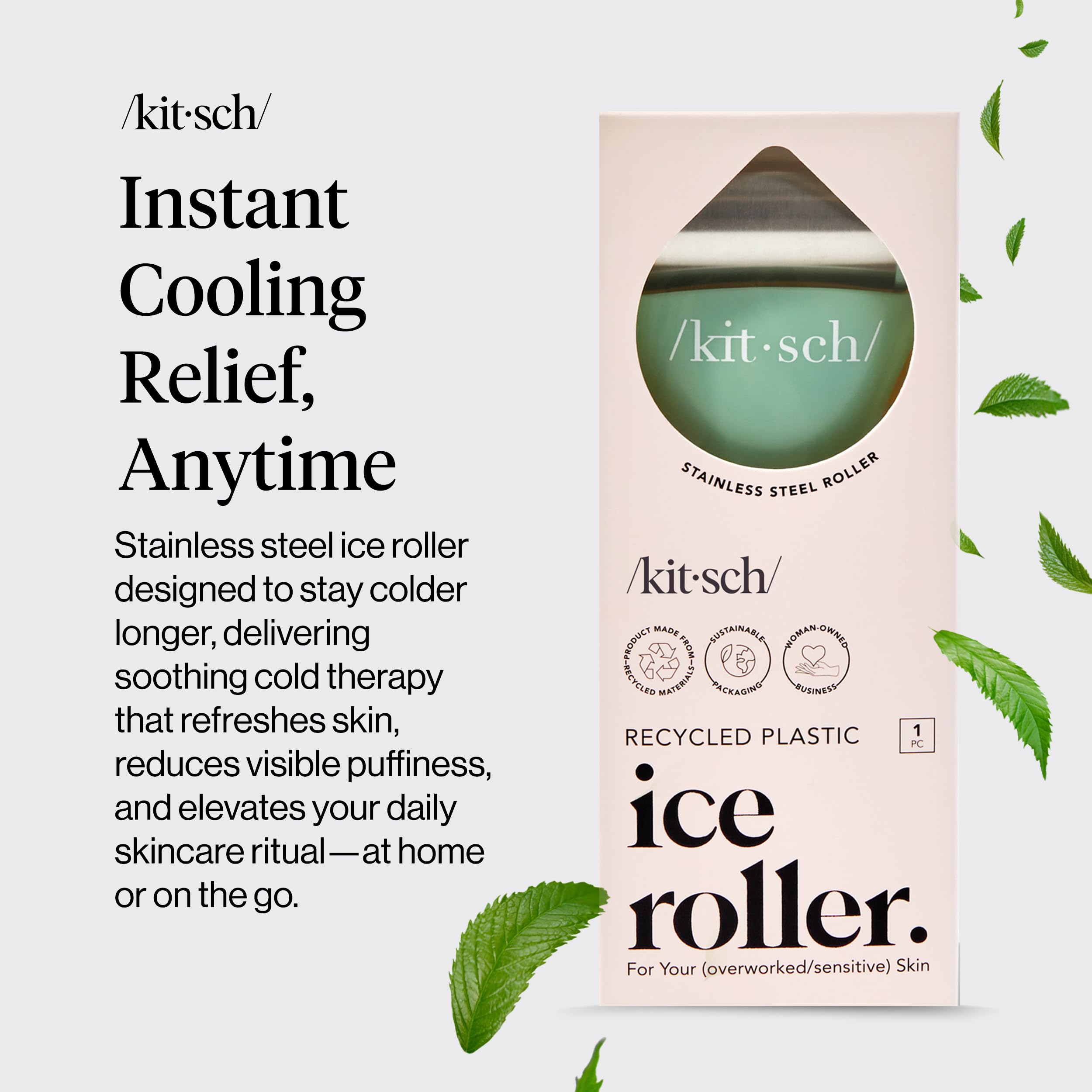 Kitsch Ice Roller yeux inox – décongestion des poches et regard plus lumineux.