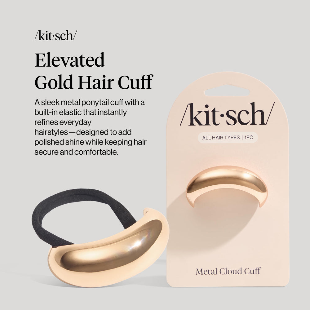 Kitsch jonc-cheveux doré métal sur chignon, maintien confortable toute la journée.