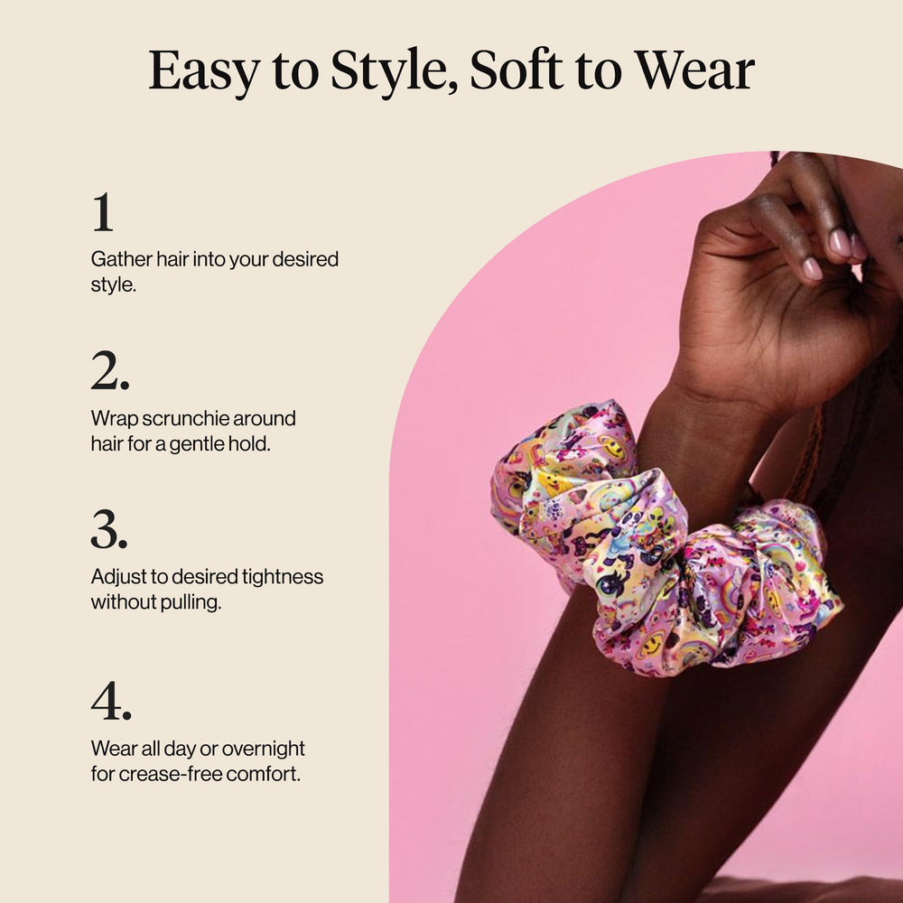 Nuit avec scrunchies satin Lisa Frank Kitsch, protection des cheveux pendant le sommeil.