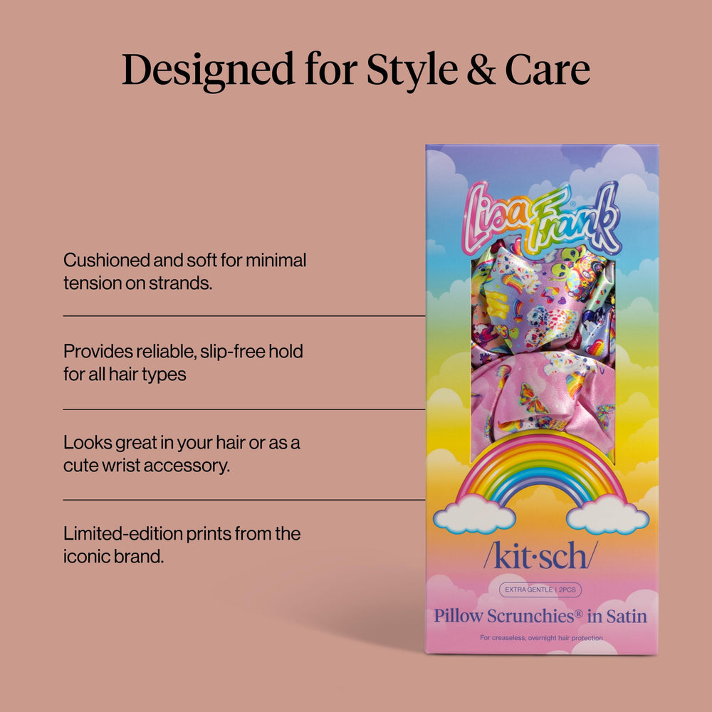 Scrunchies satin Lisa Frank Kitsch pour queue de cheval, tenue légère.