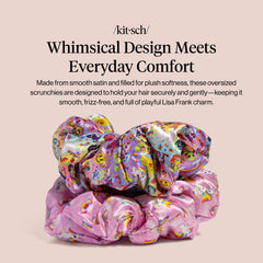 Kitsch Lisa Frank satin rose scrunchies, style vibrant au quotidien.