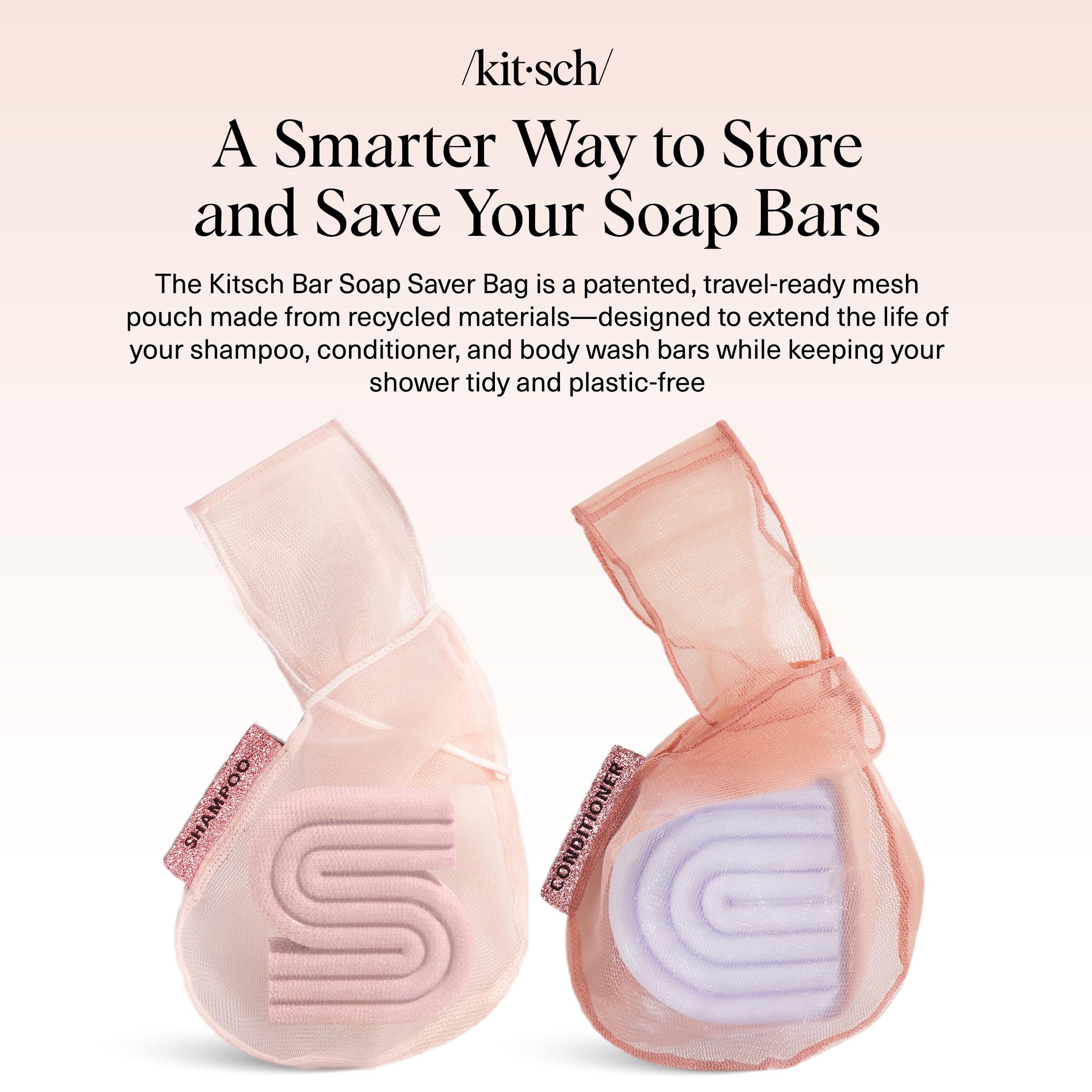 Kitsch-pochette-savon-douche-organisation : séparation claire pour éviter les mélanges et ranger facilement.