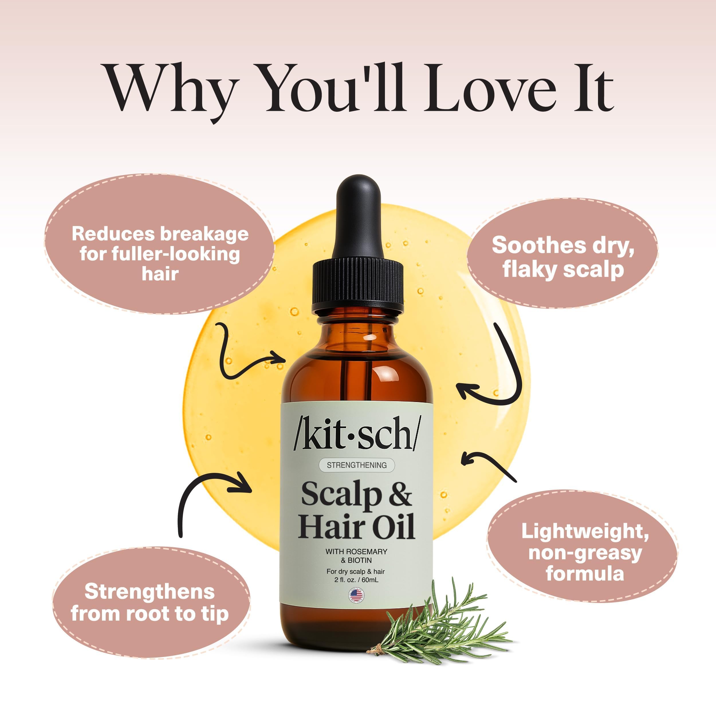 Kitsch Romarin huile ricin et jojoba – hydratation légère et protection