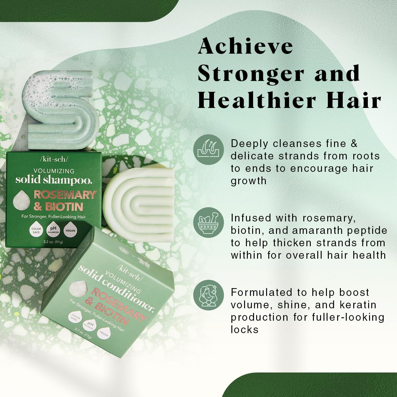Kitsch Après-shampoing-barre Rosemary et Biotine densifiant pour cheveux fins