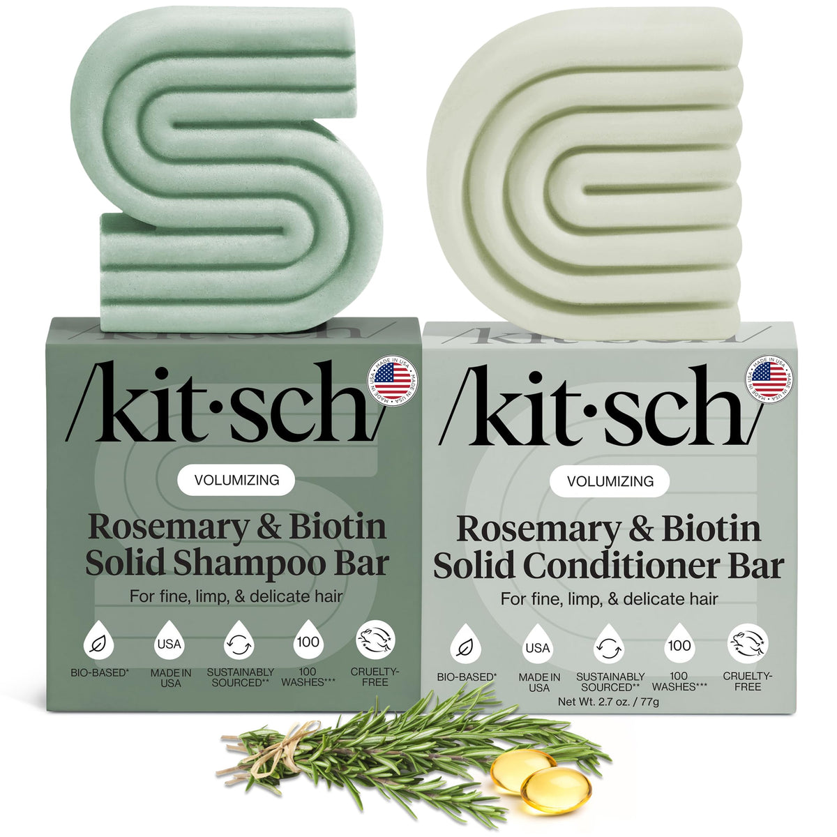 Kitsch Shampoing-barre Rosemary et Biotine avec emballage écoresponsable et praticité