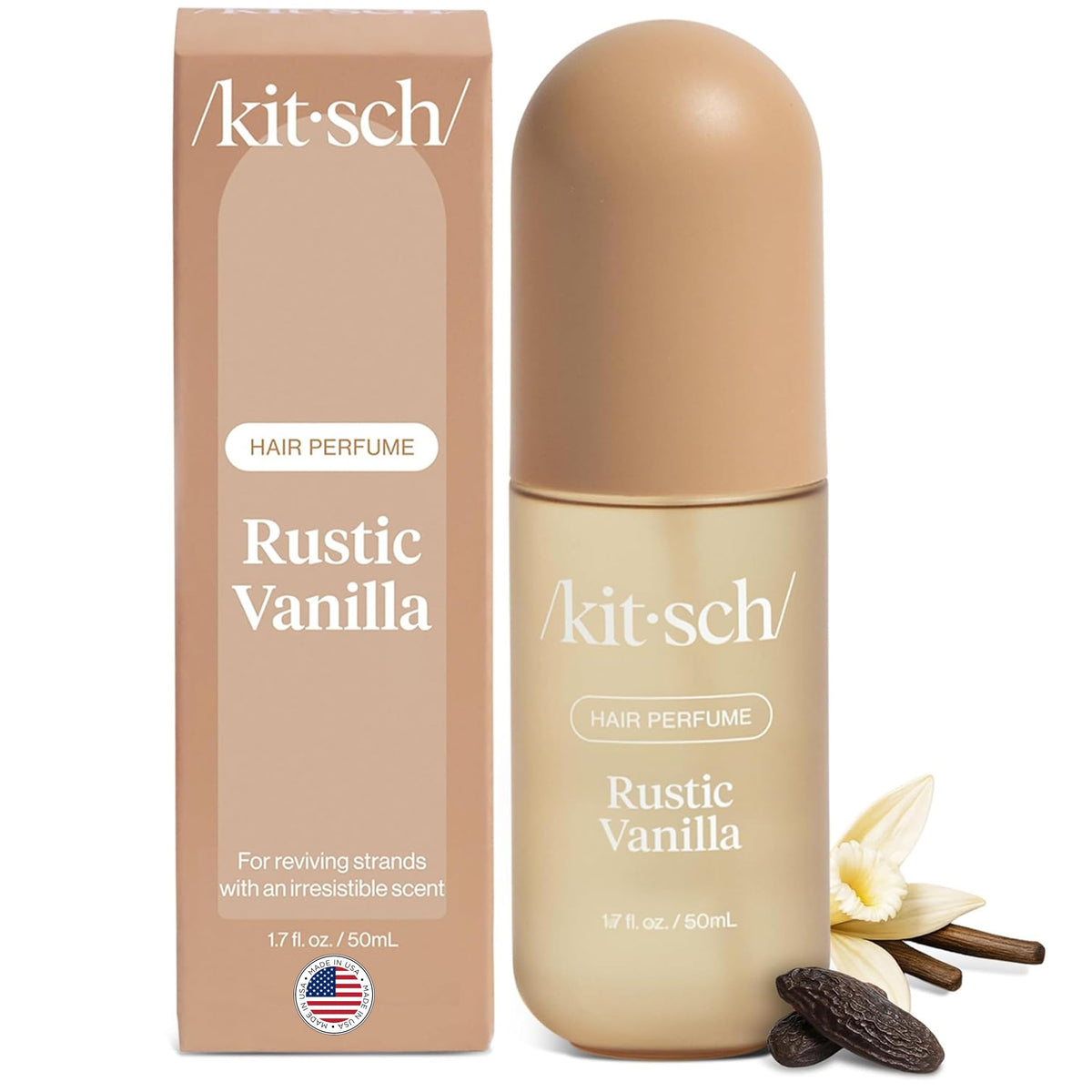 Kitsch Rustic Vanilla – bouteille 50 ml pour parfum capillaire raffiné et durable