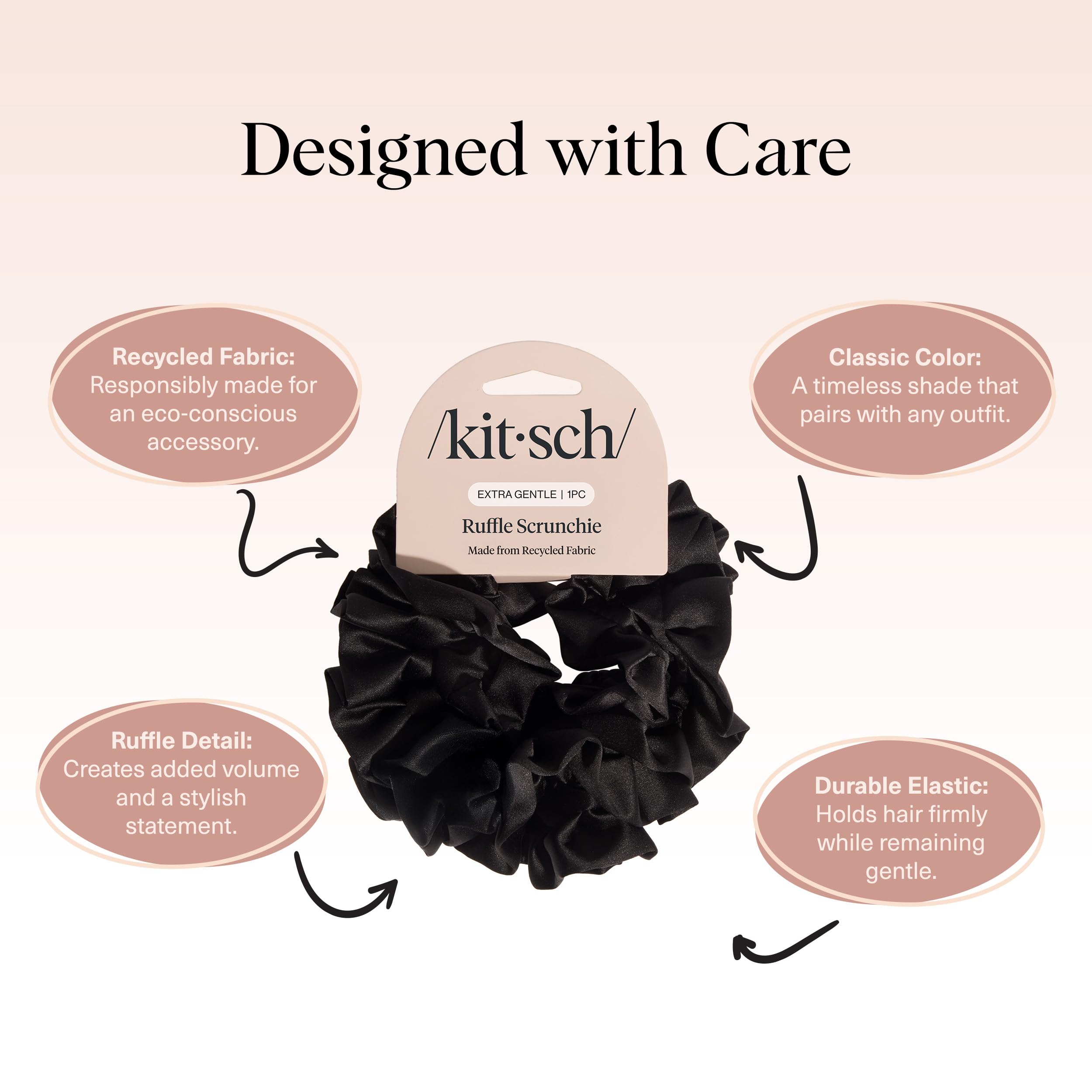 Kitsch scrunchie satin recyclé convient à tous les types de cheveux.