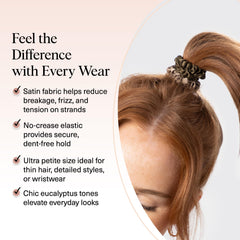 Kitsch Éucalyptus, scrunchie satin ultra-petit, idéal pour jour et nuit sans tiraillement.