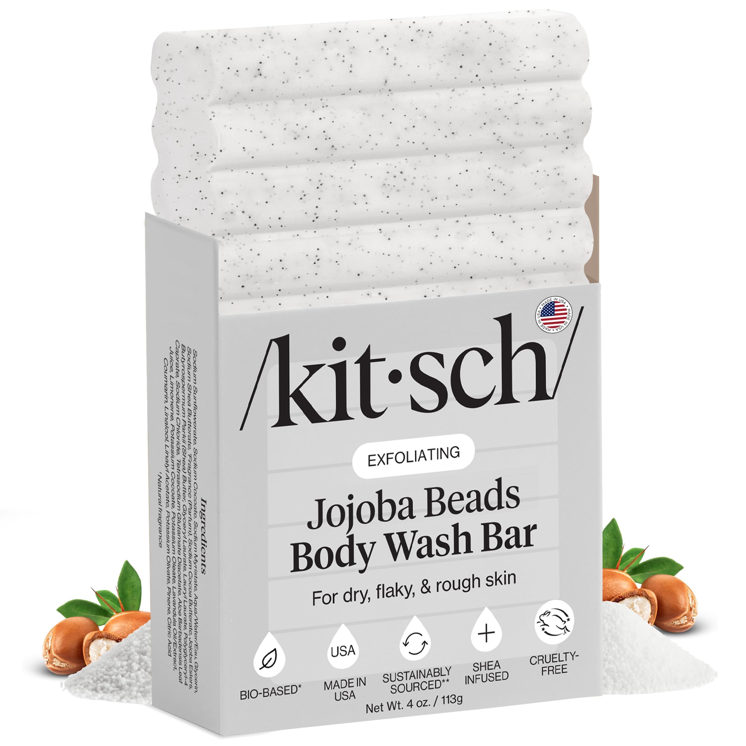 Kitsch Savon-barre exfoliant jojoba perles: peau plus lisse après chaque utilisation.