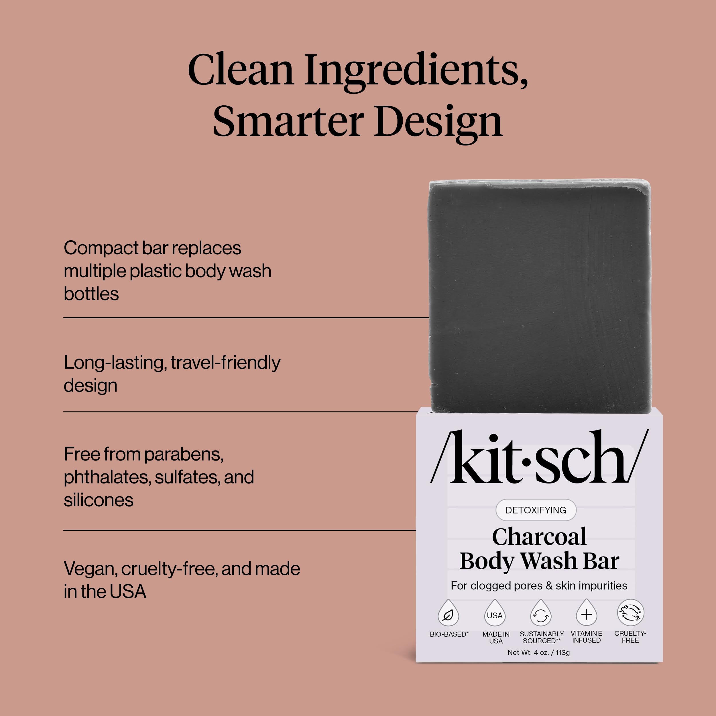 Kitsch Savon Charbon Barre Douche – choix écoresponsable qui réduit les bouteilles plastiques.