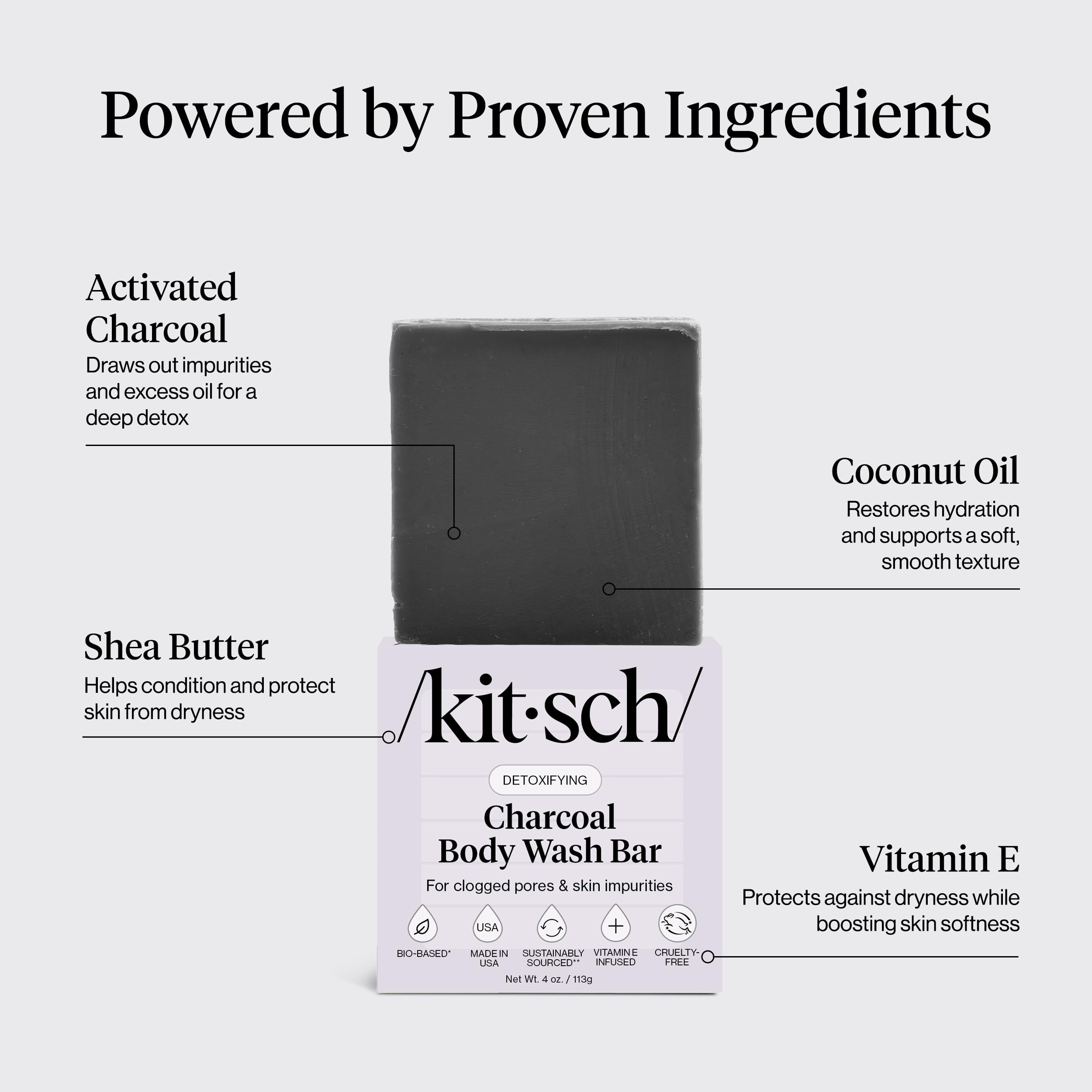 Kitsch Savon Charbon Barre Douche – format voyage compact pour la salle de bain et les déplacements.
