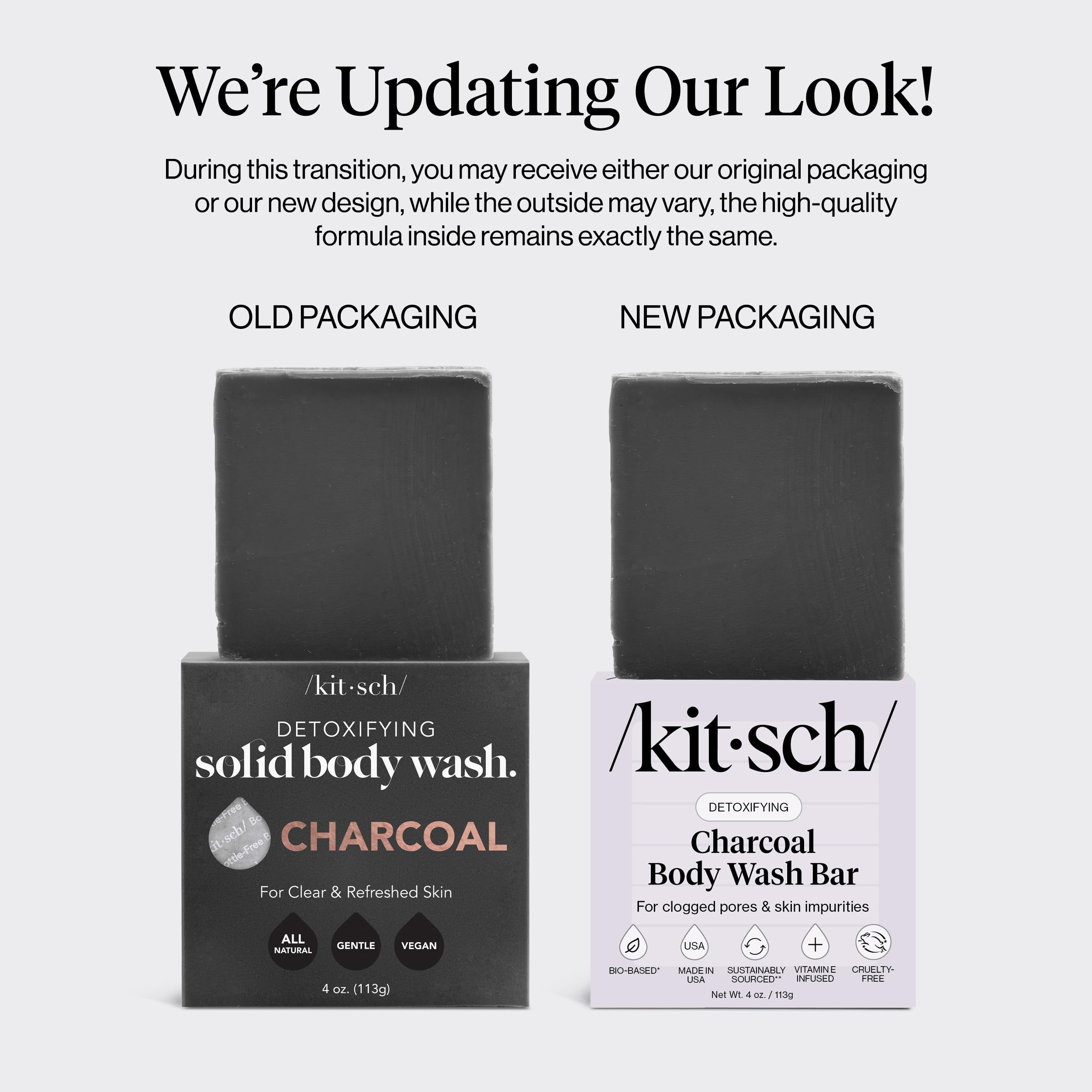 Kitsch Savon Charbon Barre Douche – texture détaillée révélant une pâte sombre et purifiante.