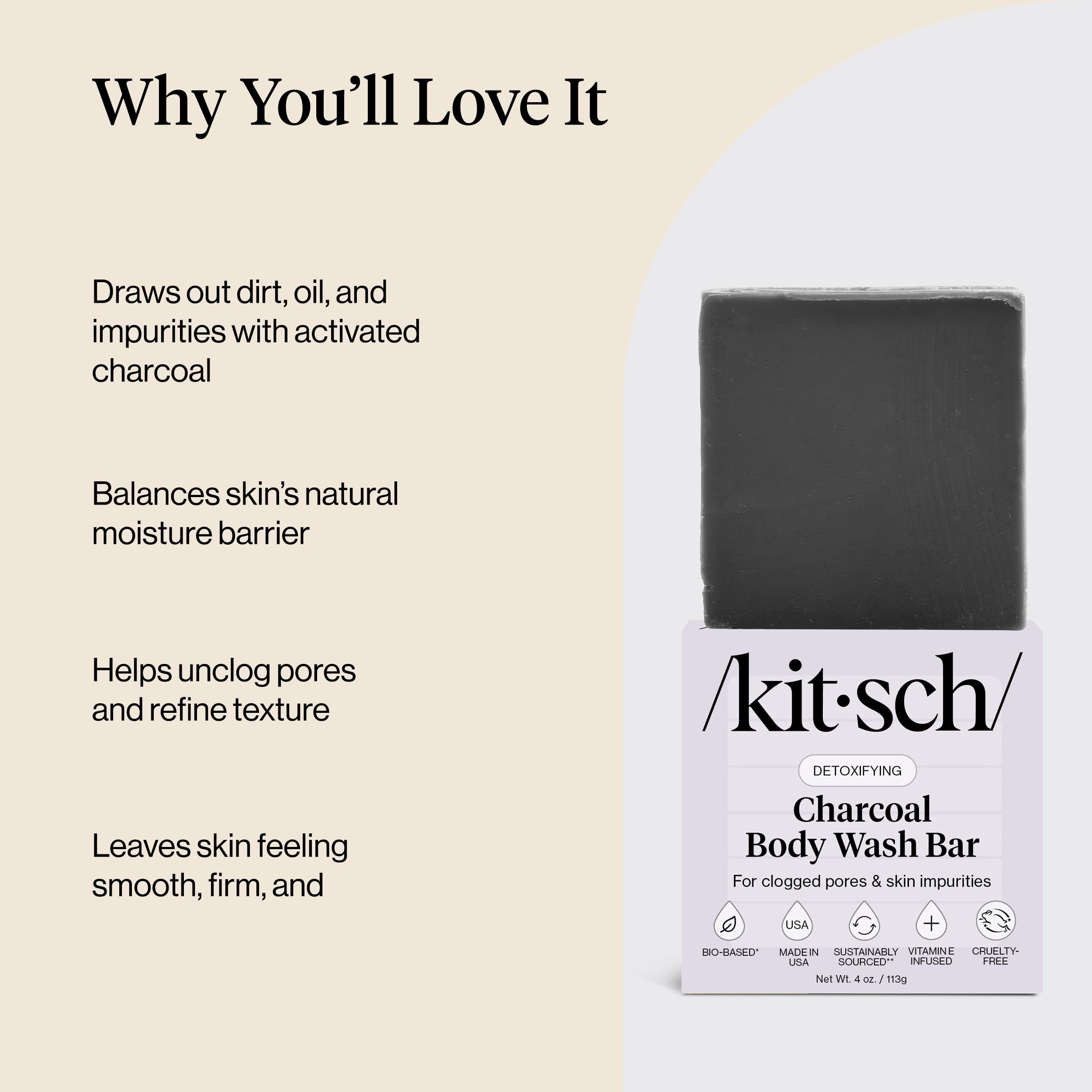 Kitsch Savon Charbon Barre Douche – utilisation polyvalente pour hommes et femmes.