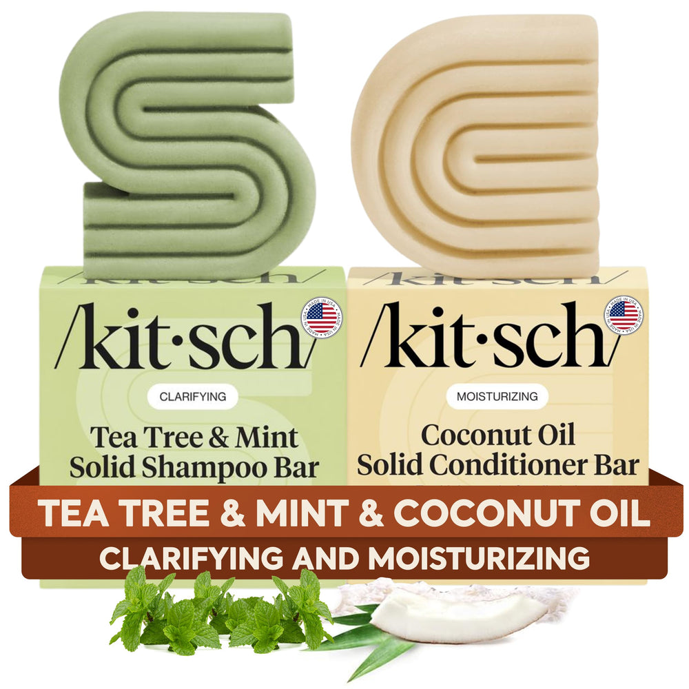 Kitsch Savon-shampoing solide arbre-à-thé et menthe – nettoie et régule les racines grasses.