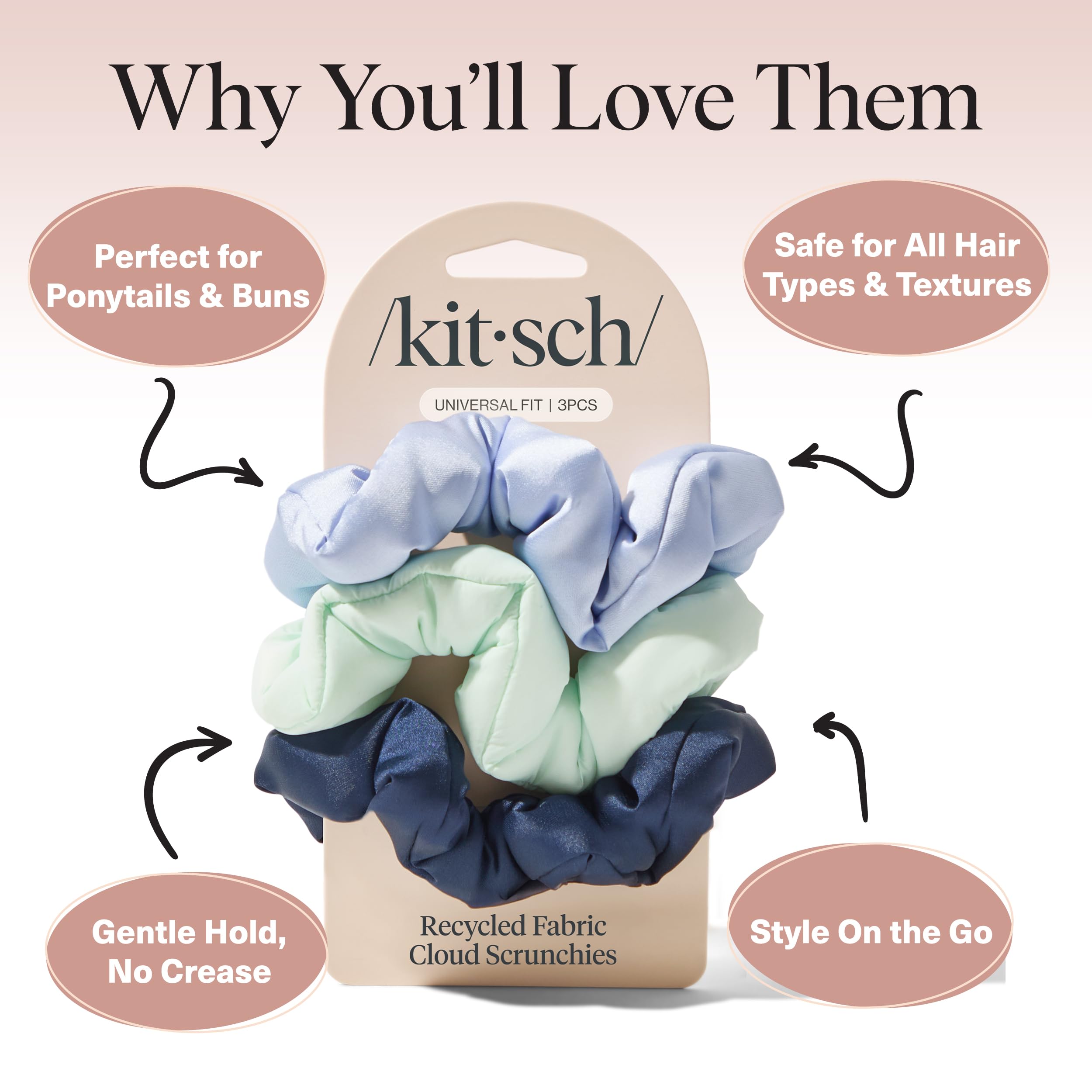 Kitsch Scrunchies pour queue de cheval haute stabilité sans tiraillement