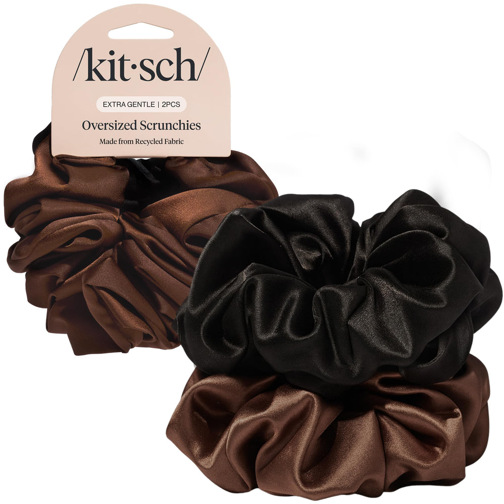 Kitsch scrunchies satin recyclé oversize noir, douceur et tenue sans tirer.