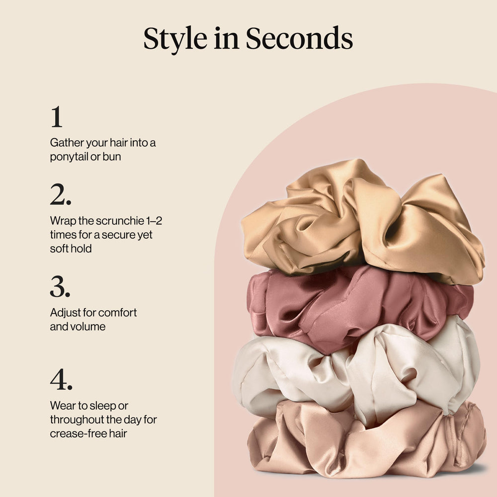 Kitsch scrunchies satin rose – parfait pour le jour et la nuit, sans tiraillement.
