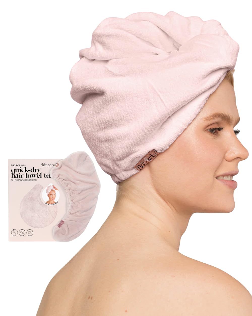 Kitsch serviette microfibre cheveux emballage blush