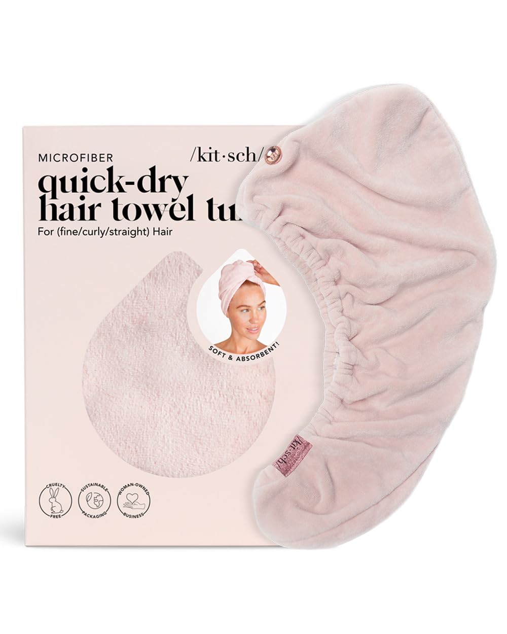 Kitsch serviette microfibre cheveux avec fermeture bouton pour maintien