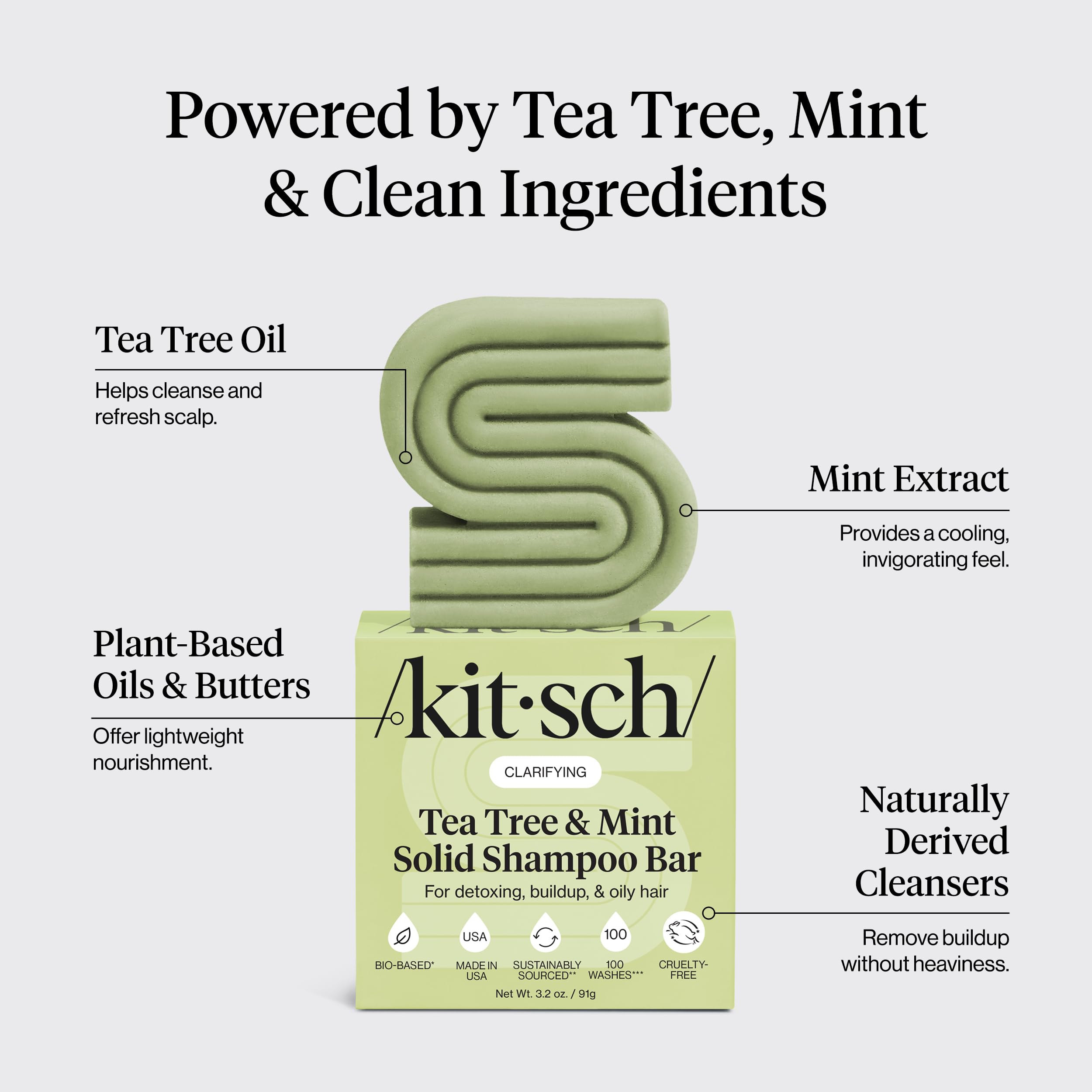 Kitsch Shampoing-bar Tea Tree Mint nettoyage en profondeur sans sulfates