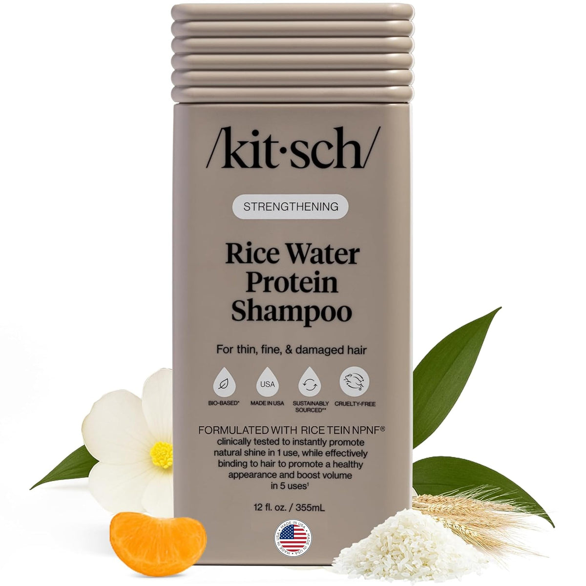 Kitsch Shampoing Riz Protéines – la bouteille élégante pour l'usage quotidien.