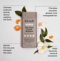 Kitsch Shampoing Riz Protéines – texture crème qui renforce les cheveux.
