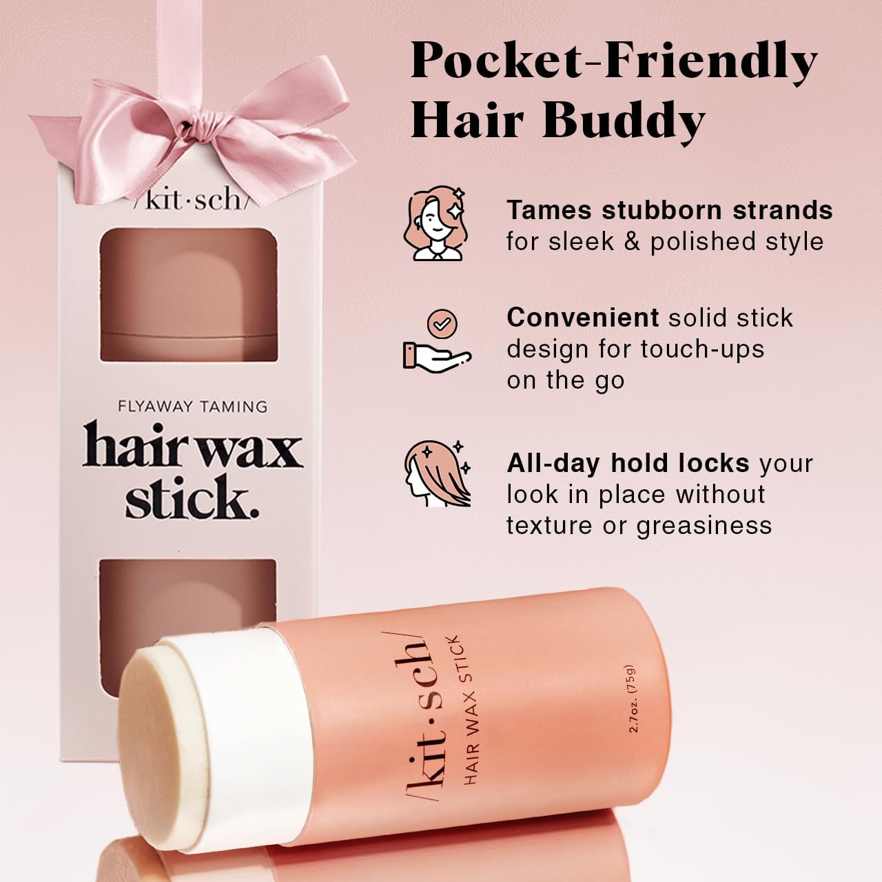 Kitsch stick cire-cheveux portable: format pratique pour retouches en déplacement.