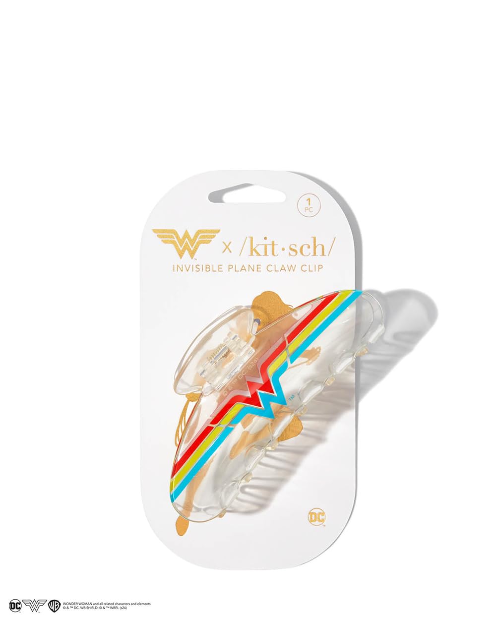 Clip Kitsch Wonder Woman transparent, adapté aux cheveux épais sans tirer.