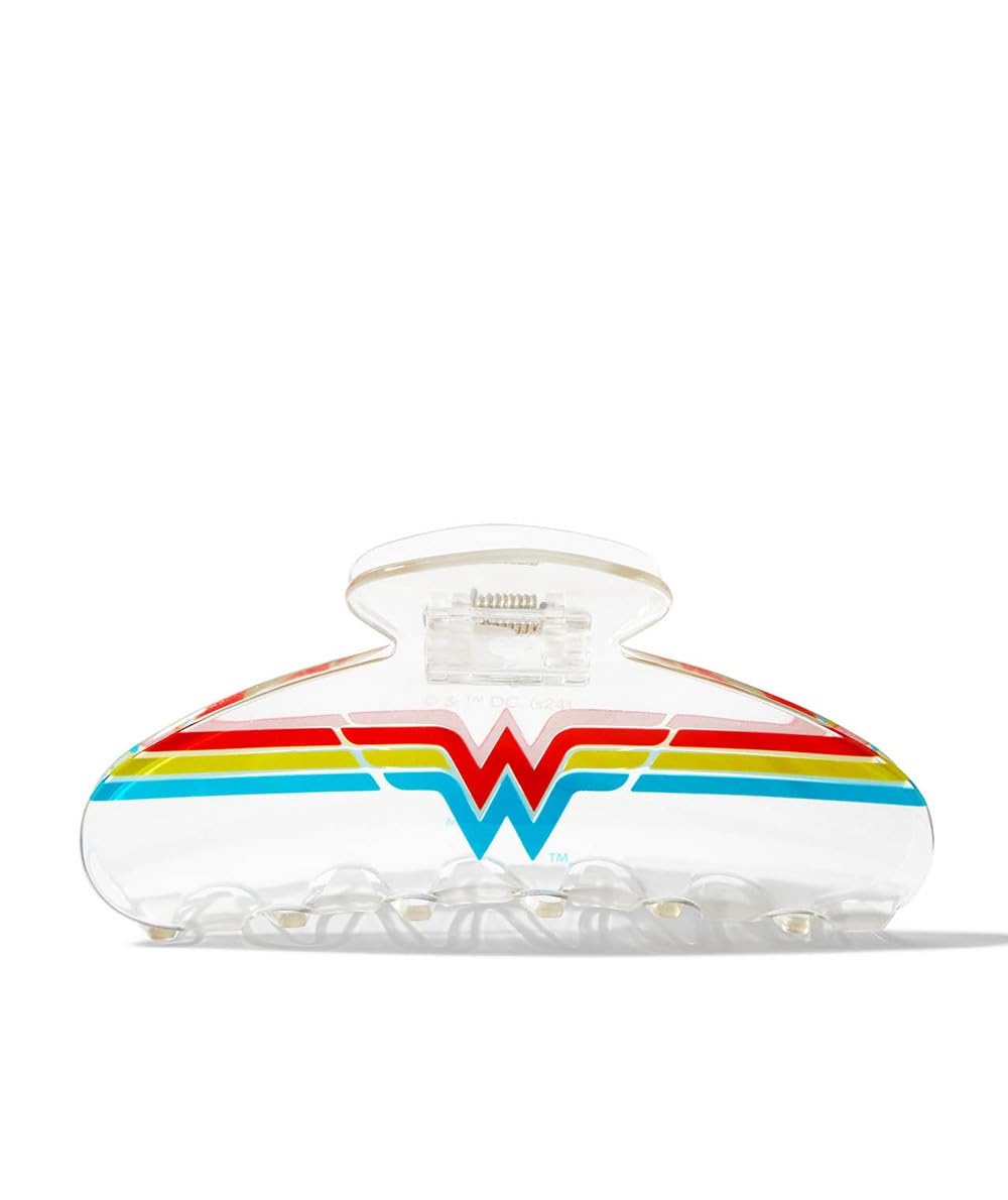 Clip Kitsch Wonder Woman transparent, maintien durable pour cheveux volumineux.