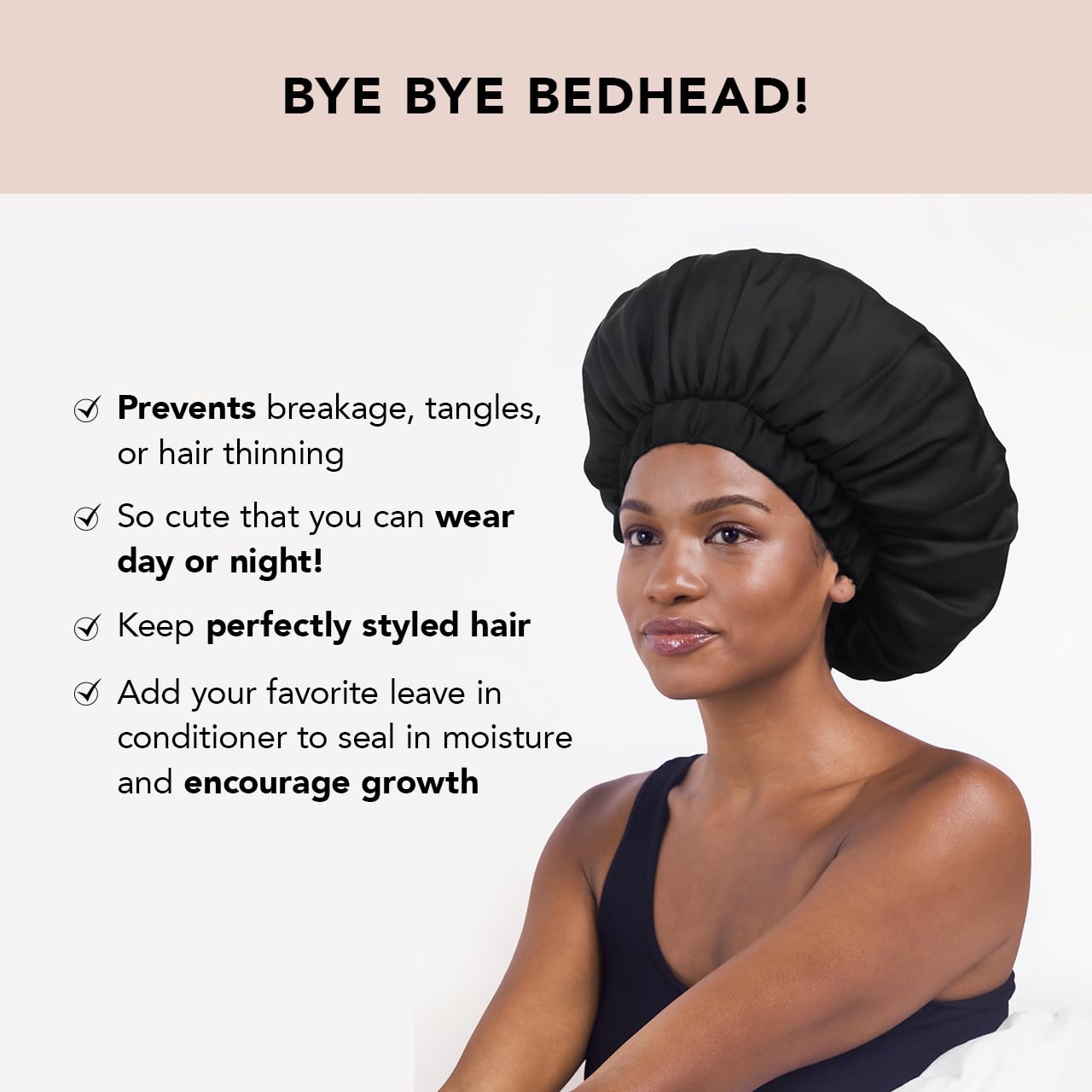 Bonnet Kitsch XL satin ajustable, maintien sûr pour toutes les longueurs de cheveux.