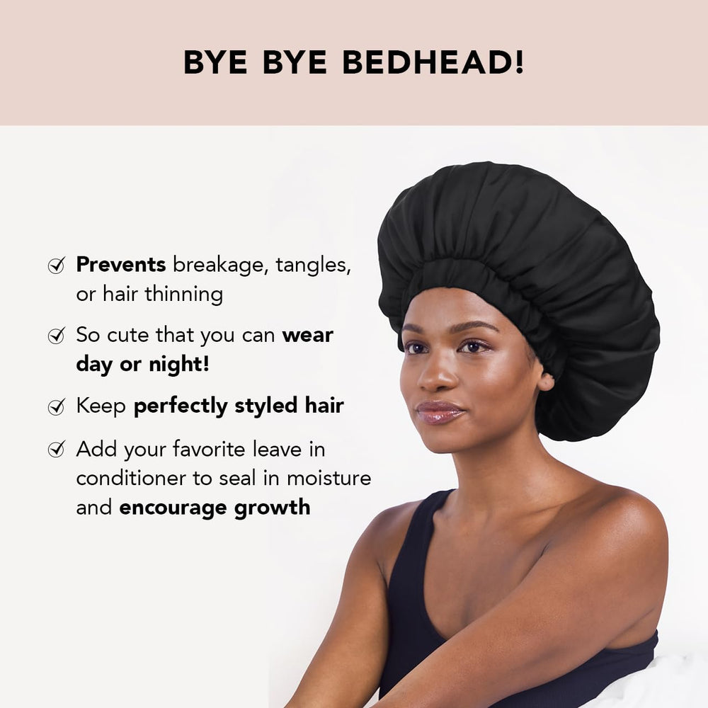 Bonnet Kitsch XL satin ajustable, maintien sûr pour toutes les longueurs de cheveux.