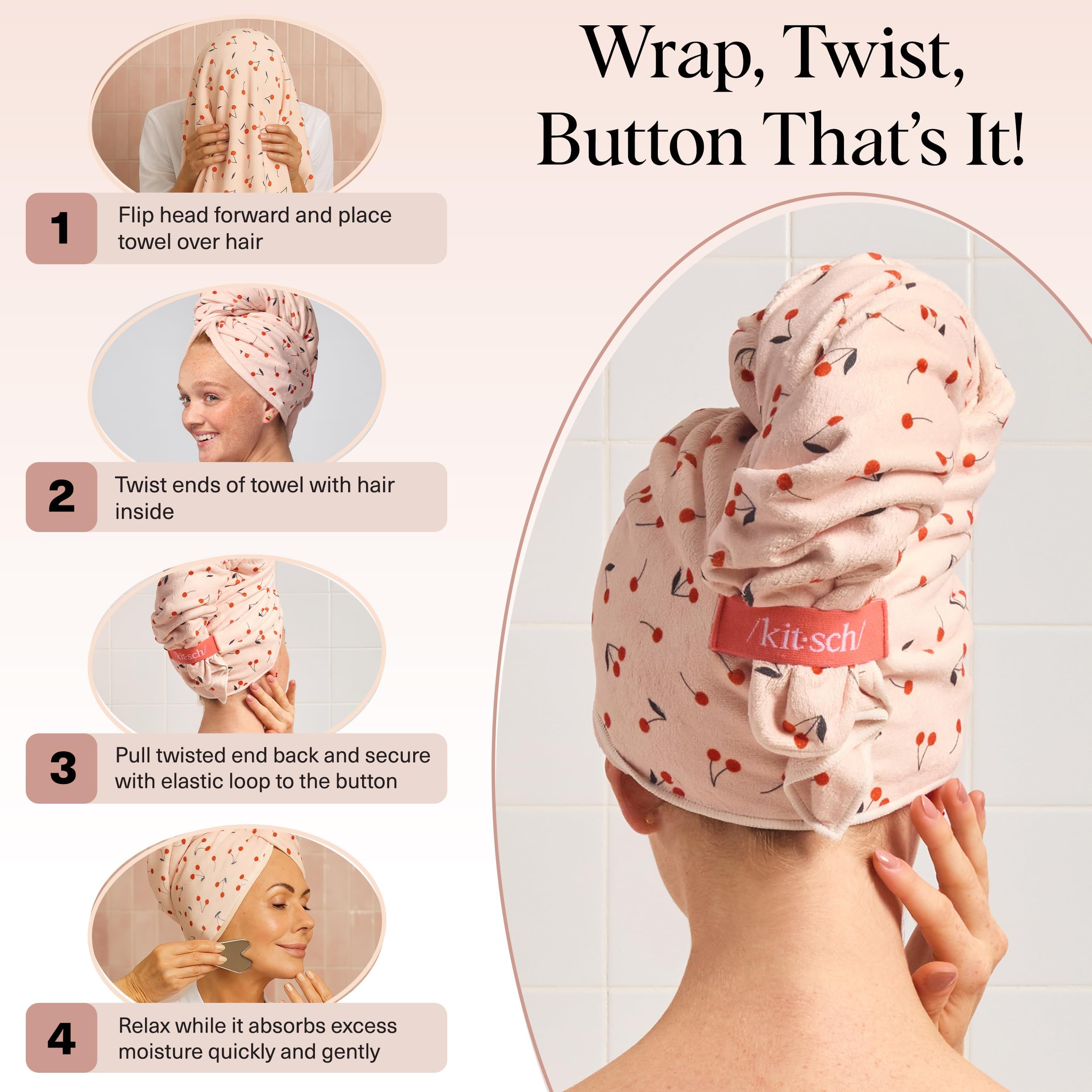 Kitsch XL tissu microfibre doux pour cheveux bouclés et fini lisse.