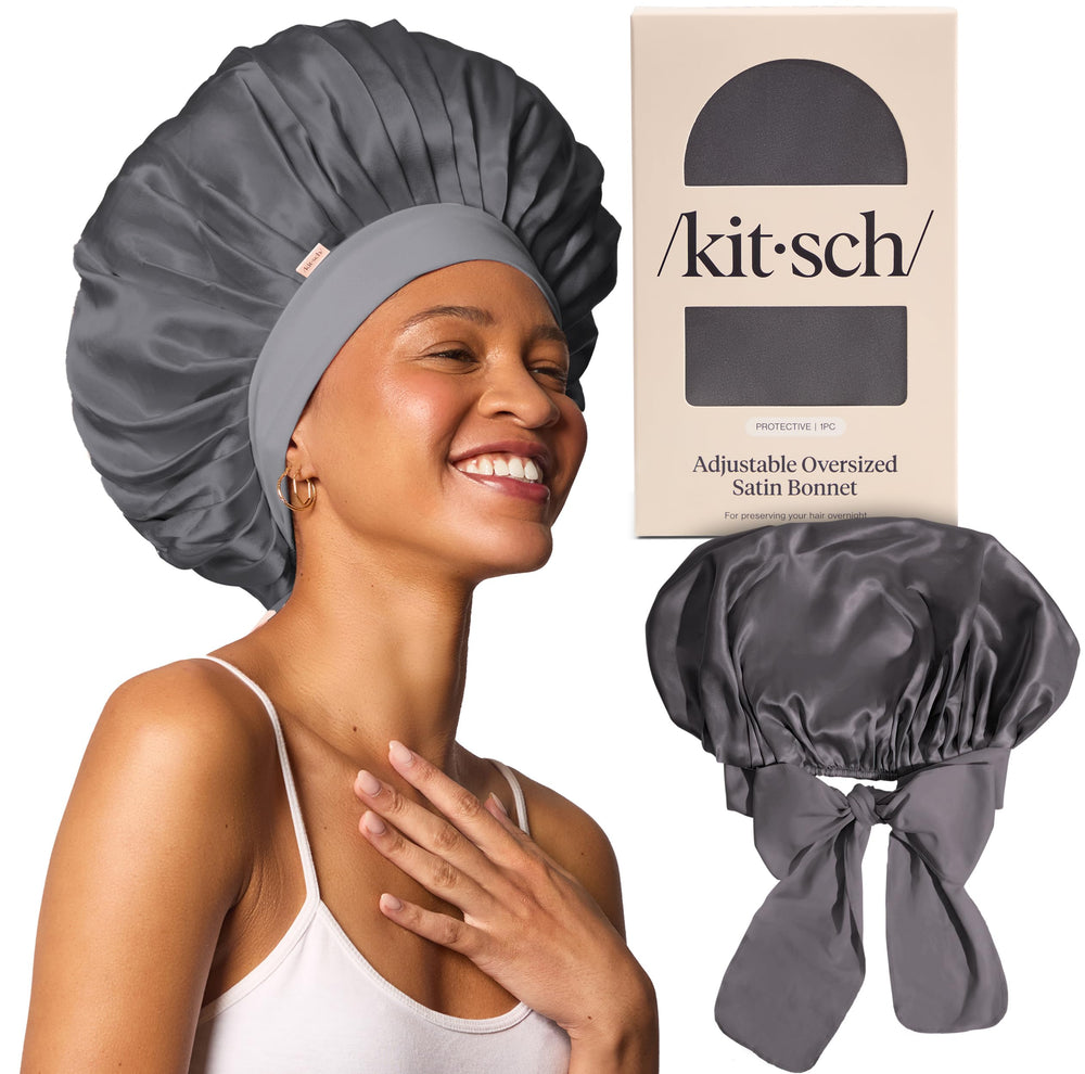 Kitsch XL satin bonnet charbon – protection contre la casse pendant le sommeil.