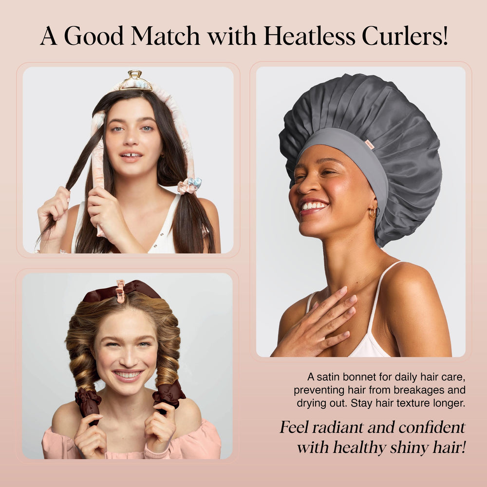 Kitsch XL bonnet satin protection curls charbon – préserve les boucles pendant la nuit.