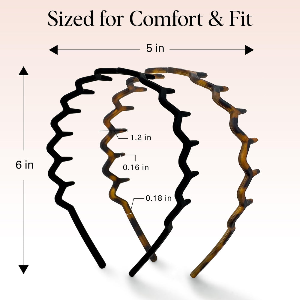 Kitsch Zigzag noir, bandeau denté, parfait pour cheveux serrés sans glisser.