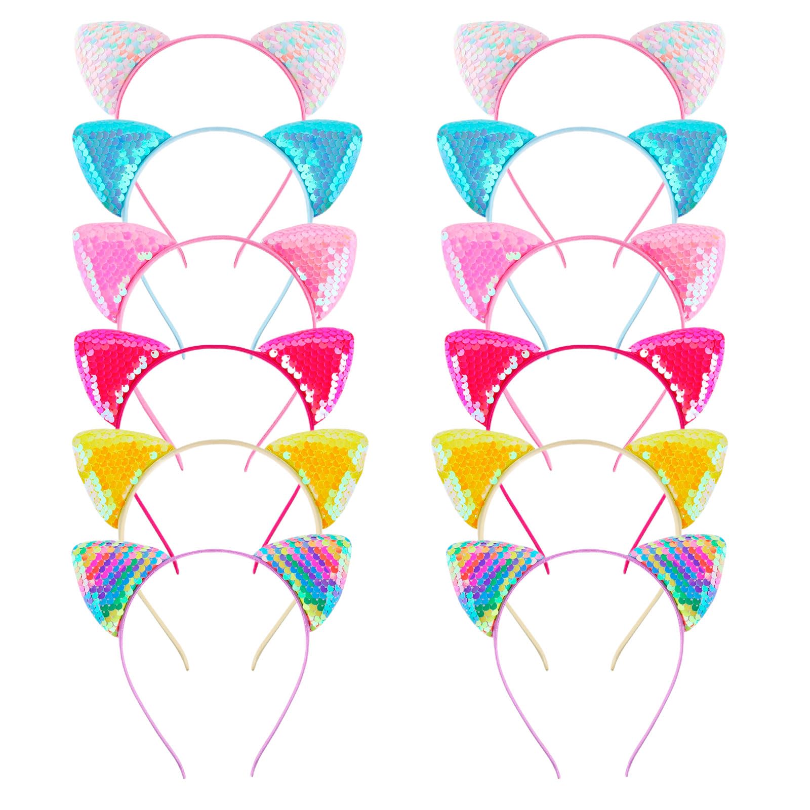 KIUSOWAYD ensemble 12 bandes oreilles-chat-sequin, parfait pour un look festif et cosplay.