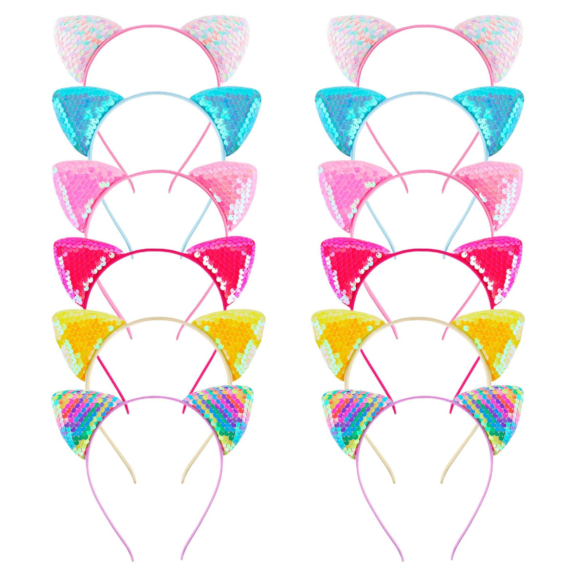 KIUSOWAYD ensemble 12 bandes oreilles-chat-sequin, parfait pour un look festif et cosplay.