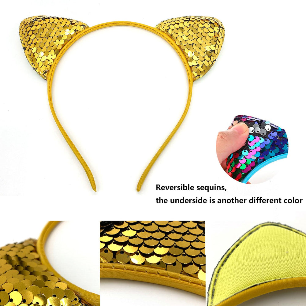 KIUSOWAYD serre-tête oreilles de chat en paillettes – gros plan sur les paillettes brillantes.