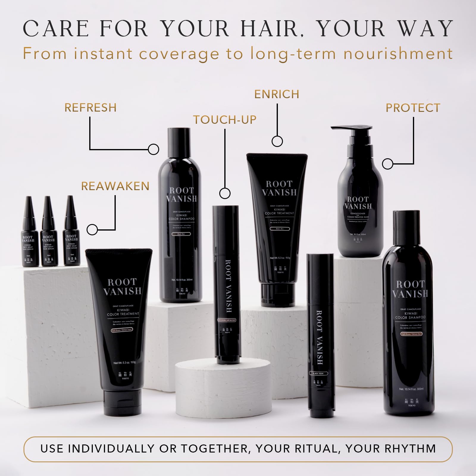 KIWABI teinte brun foncé – couleur durable et naturelle pour cheveux gris.