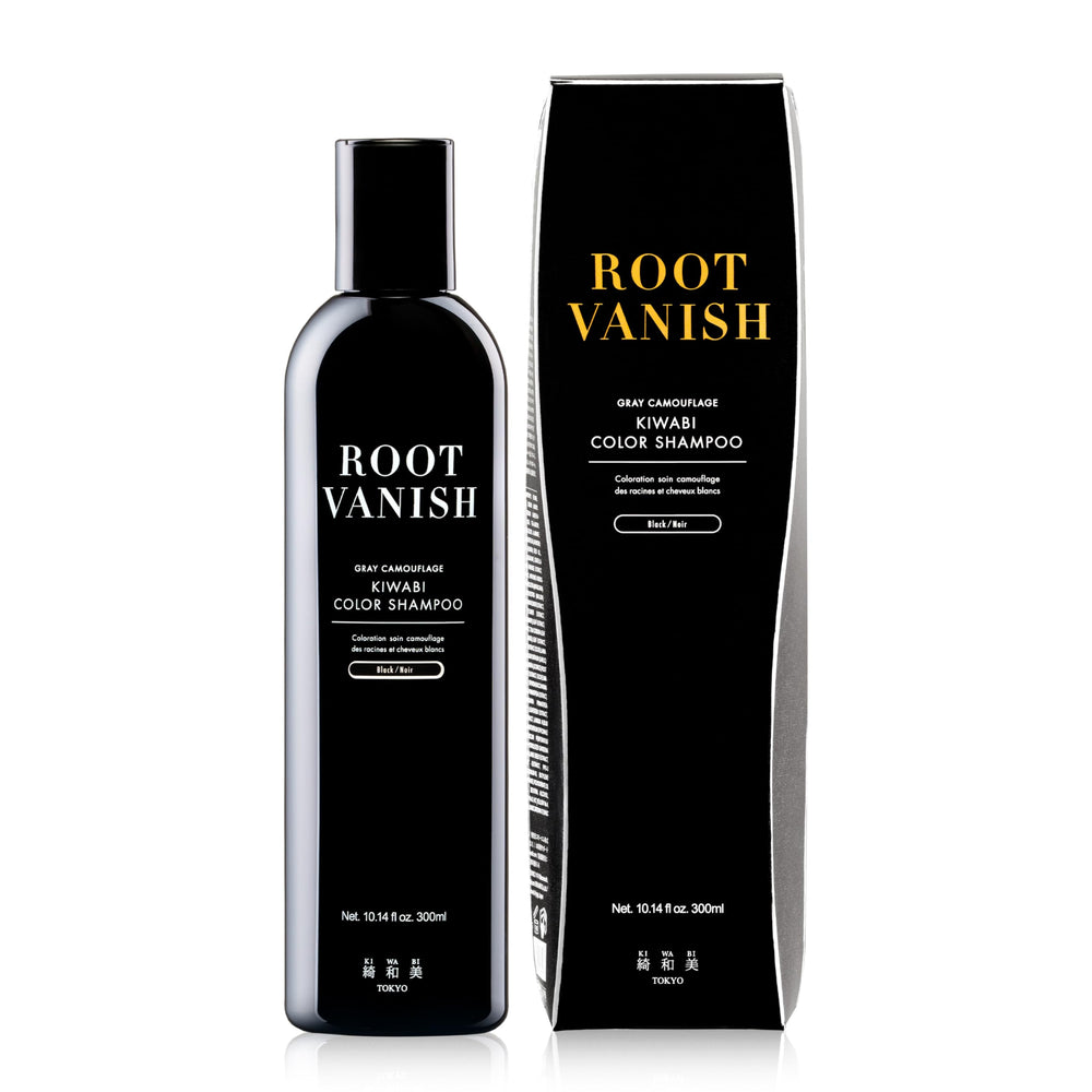 KiWABI Shampoing colorant gris, bouteille montrant couverture naturelle des cheveux