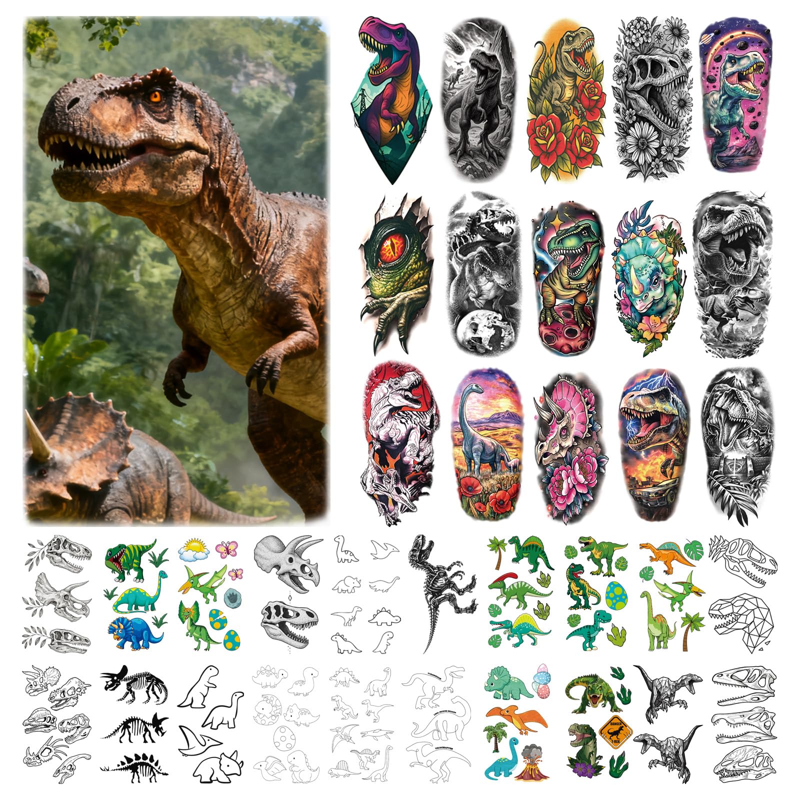 Tatouages dinosaure pour enfants, 77 feuilles faciles à appliquer, KJYIOY.