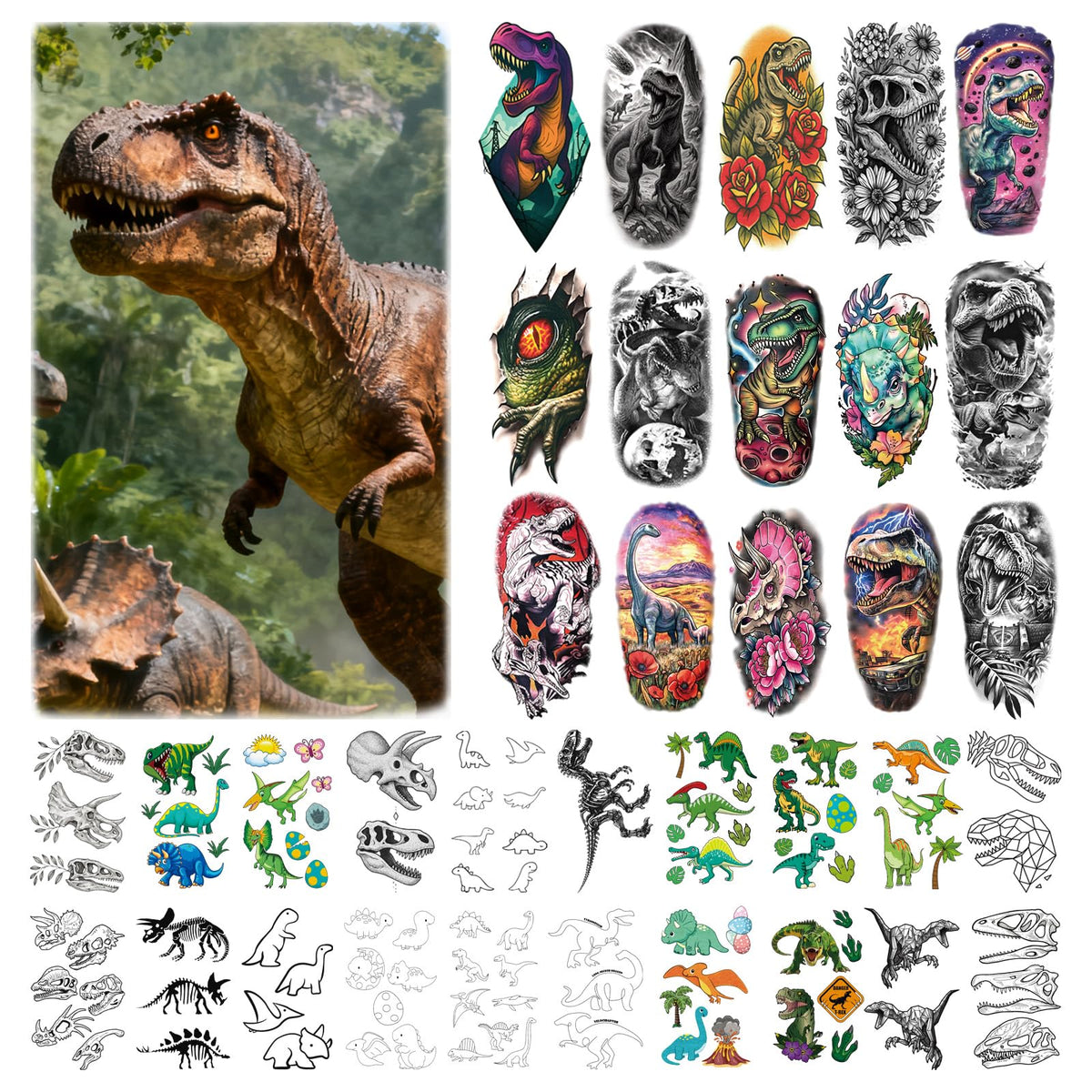 Tatouages dinosaure pour enfants, 77 feuilles faciles à appliquer, KJYIOY.